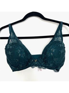 Victoria's Secret Uplift Demi Bra Green Lace Gold Foil 32DDD
